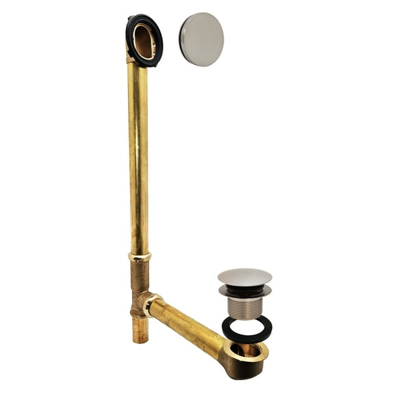 Westbrass 22-1/2" 17 Ga. Brass Tip-Toe Drain Bathtub Assembly with No-Hole Overflow, Satin Nickel