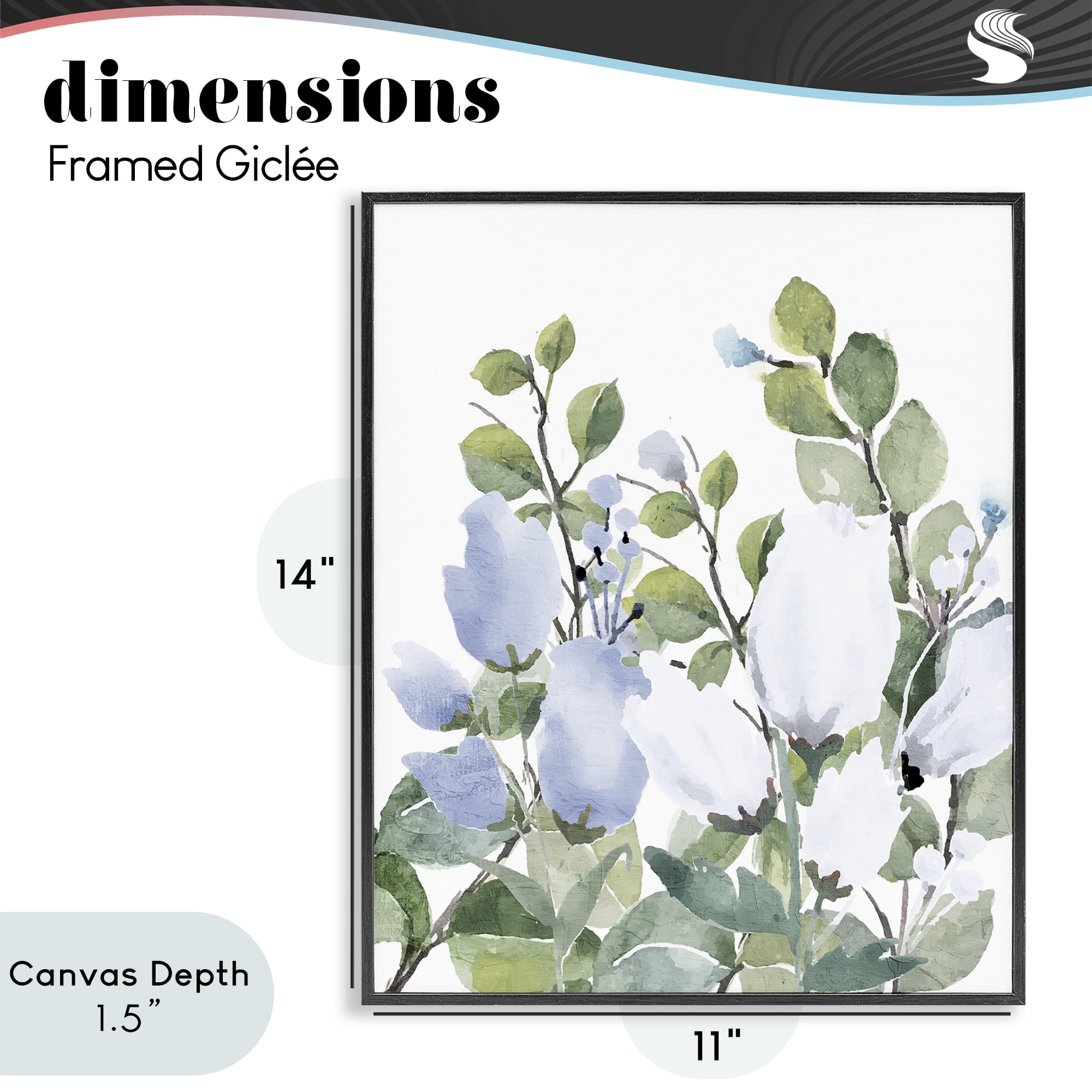 Stupell Industries Blue Spring Florals Black Framed Giclee Art, design by Kim Allen