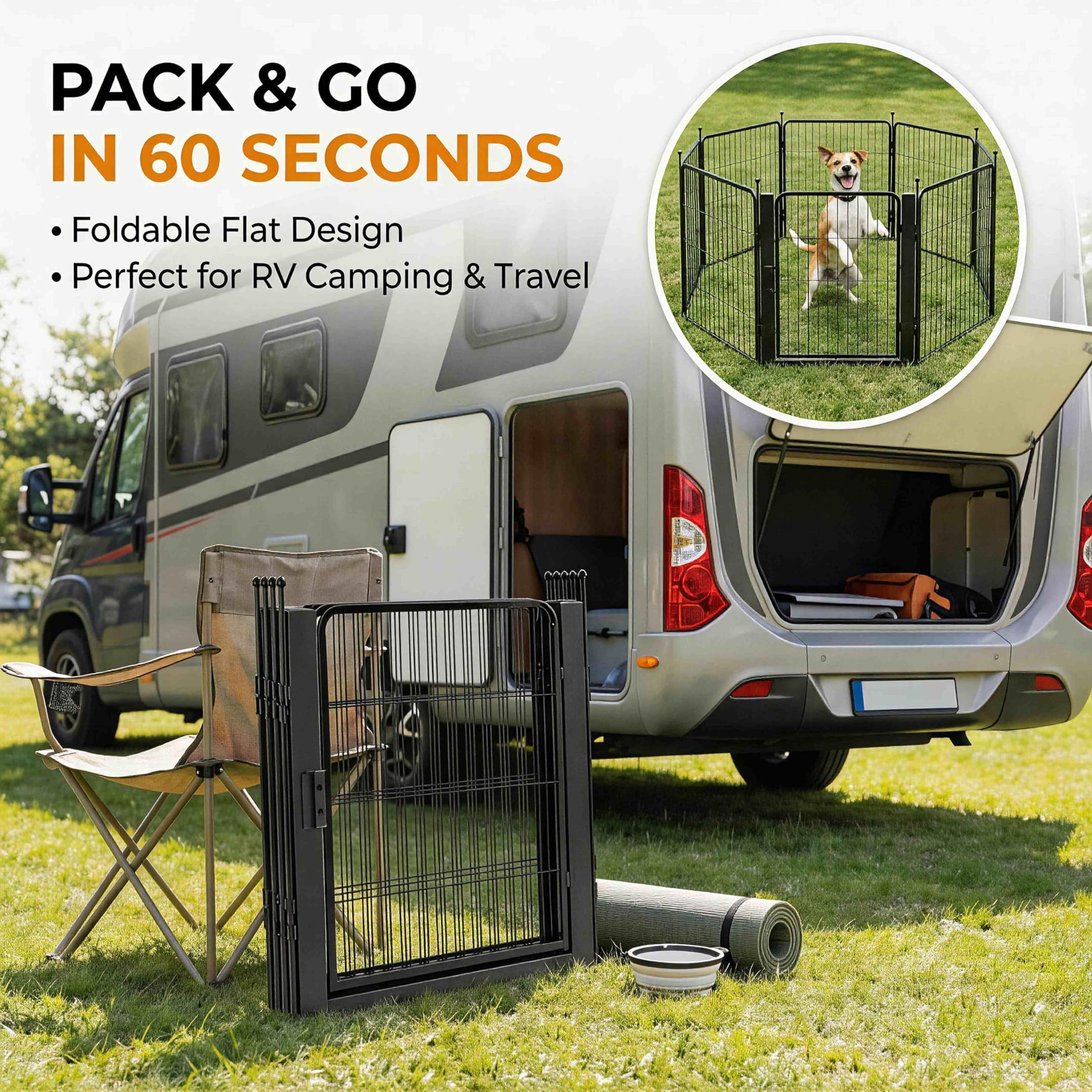 Dog Playpen for Small/Medium Dogs - 32 inch 8 Panels Heavy Duty Metal Puppy Fence Outdoor Indoor with Door, Anti-Rust Foldable Puppy Pen Pet Enclosure, Portable Exercise Kennel for Camping, Yard, RV