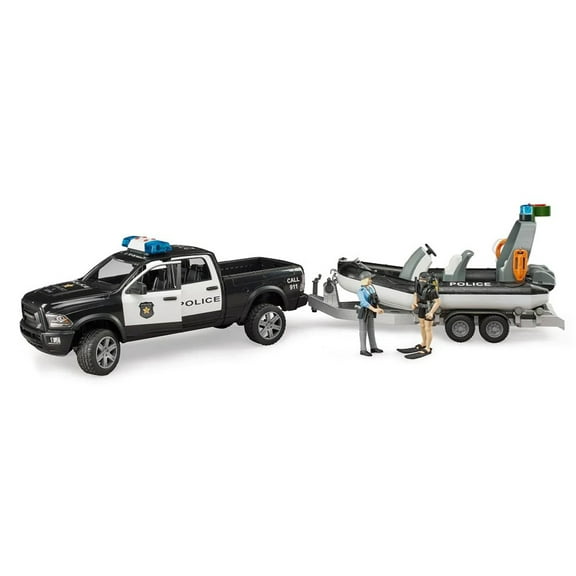 1/16 Ram 2500 Police Pickup Truck with Trailer & Boat by Bruder 02507