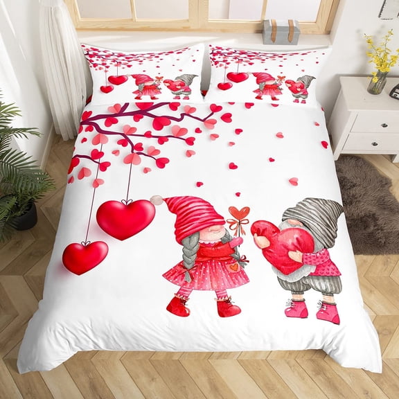 Red Valentines Day Love Heart King Duvet Cover tic Gnome Bedding Set Couple Tree Lollipop White Polyester Quilt Cover