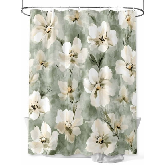 Vintage Magnolia Shower Curtain, White Blooming Flower Oil Painting Style Waterproof Shower Curtain Set with 12 Hooks Lightweight Washable Fabric Shower Curtains for Bathroom 60x72 Inches