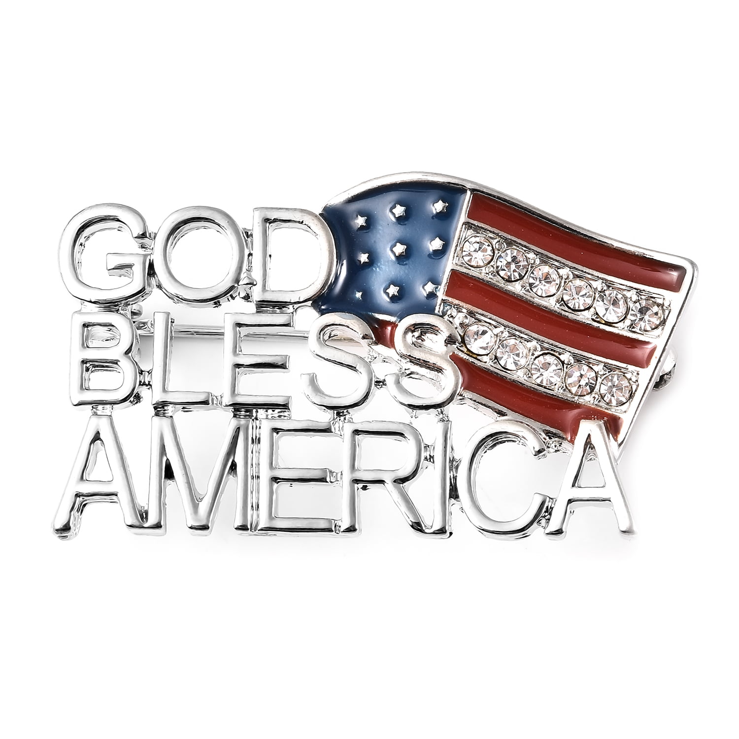 US Red White Blue USA Patriotic God Bless America Flag Rhinestone  Pin  Brooch
