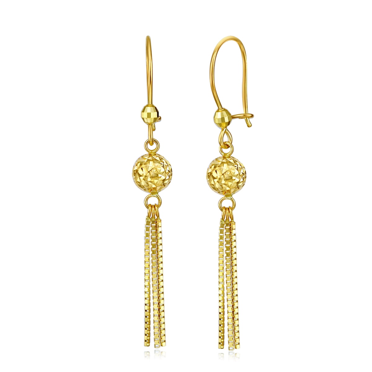 Wellingsale Ladies 14k Yellow Gold Polished Ball Dangle Hanging Drop