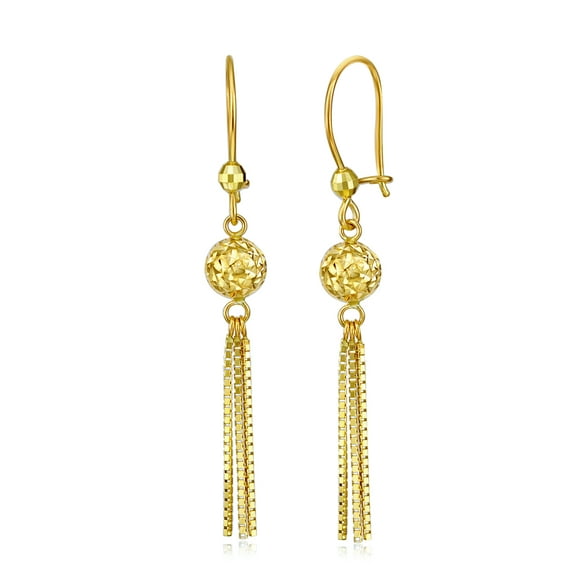 Wellingsale Ladies 14k Yellow Gold Polished Ball Dangle Hanging Drop Earrings (50 x 6 mm)