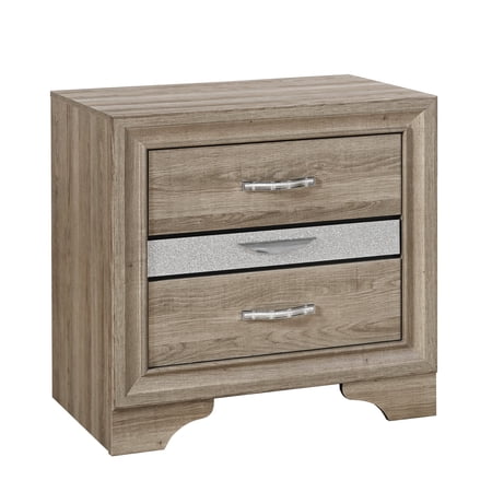Nightstand with 2 Spacious Drawers and 1 Jewelry Drawer Modern Solid Wood and MDF Bedside Table with Dovetail Joints and Glitter Detailing Natural Finish for Bedroom Furniture