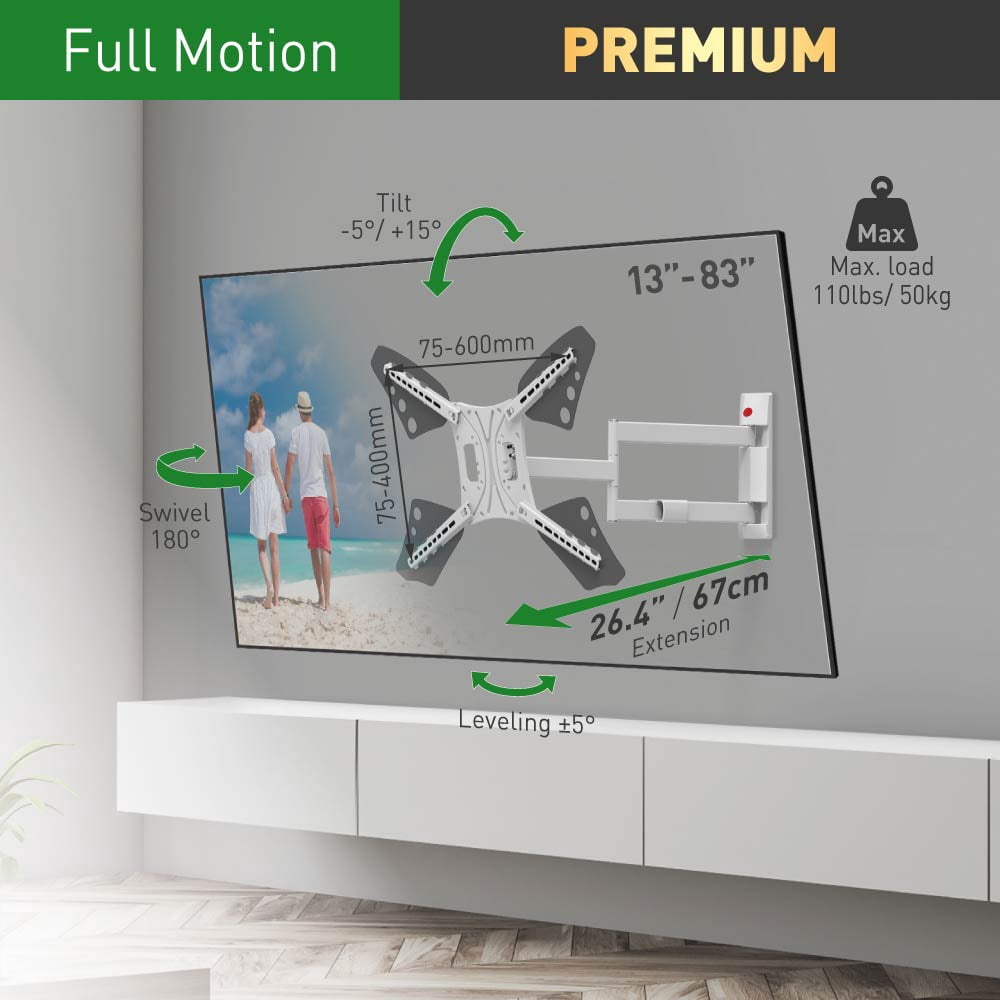 Barkan Full Motion TV Wall Mount 40 - 70 inch Long Patented Lifetime Warranty UL Listed