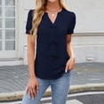 thumbnail image 2 of Basic Short Sleeve Shirts For Women V Neck Solid Colod Classic Elegant Casual T Shirt Comfy Summer Basic Blouses Vacation Clothes Navy XL, 2 of 5