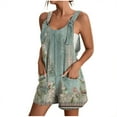 thumbnail image 2 of Women's Cotton Linen Short Overalls Summer Romper Shorts with Pockets,Linen Jumpsuits for Women Adjustable Tie Knot Strap Rompers Overall, 2 of 5