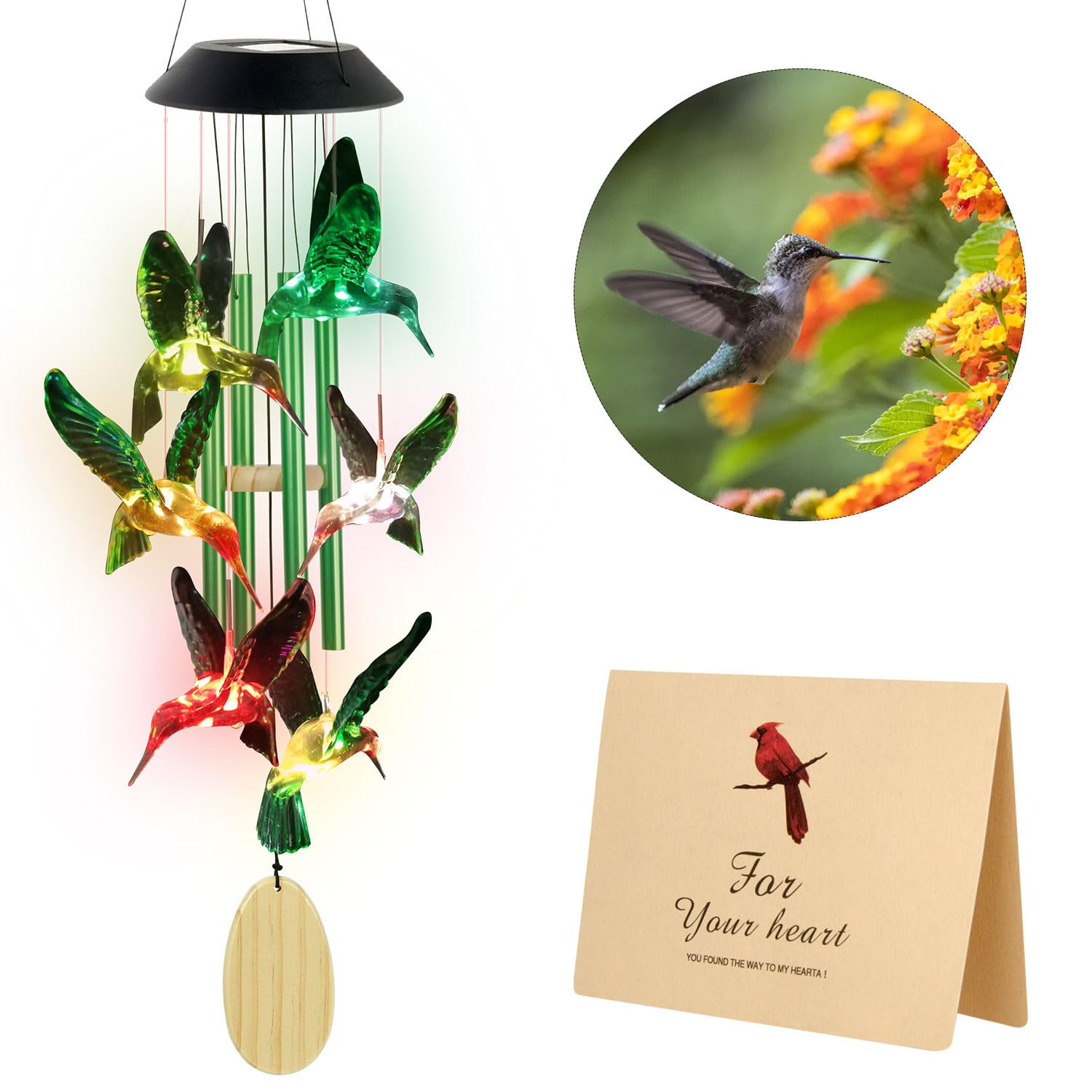Hummingbird Solar Wind Chimes Outdoor, Father Gift, Birthday Gifts for Mother,Husband,Stepdad,Women,Grandma,Daughter,Aunt,Friend,Wife,Sister. dad and mom Gardening Gifts, Yard Decor