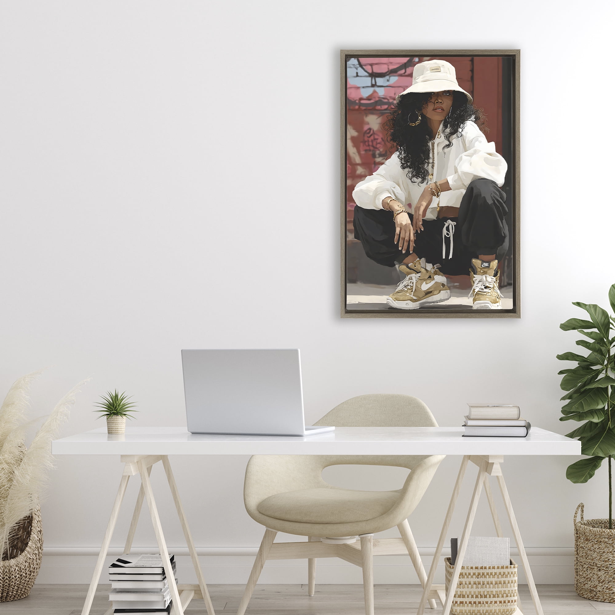 Stupell Industries Urban Streetwear Bucket Hat Brown Framed Floater Canvas Wall Art, design by Franklyn Gregory
