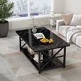 thumbnail image 4 of Furlinkhm Coffee Table with Round Corners, 2 Tier Coffee Table with Storage Shelf, Rectangular Center Table for Living Room Farmhouse Style, Tea Table 39.37 × 21.65 Inches, Easy to Assemble, Black, 4 of 9