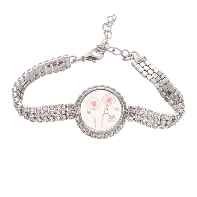 Planta de pintura de flores de amapola blanca Pulsera de tobillera de cadena de tenis, joyería de diamantes