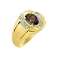 thumbnail image 4 of RYLOS Yellow Gold Plated Silver Ring 8X6MM Oval Gemstone &  Diamond Unisex Rings Smoky Quartz June Birthstone Ring Size 13, 4 of 7