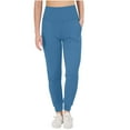 thumbnail image 2 of Ndbuld Large Size Womens Leggings with Pocket Women's New Solid Color Plus Velvet Warm Ankle Strap Pocket High Waisted Compression Elastic Fitness Pants Leggings Sports Pants Blue 5XL, 2 of 8