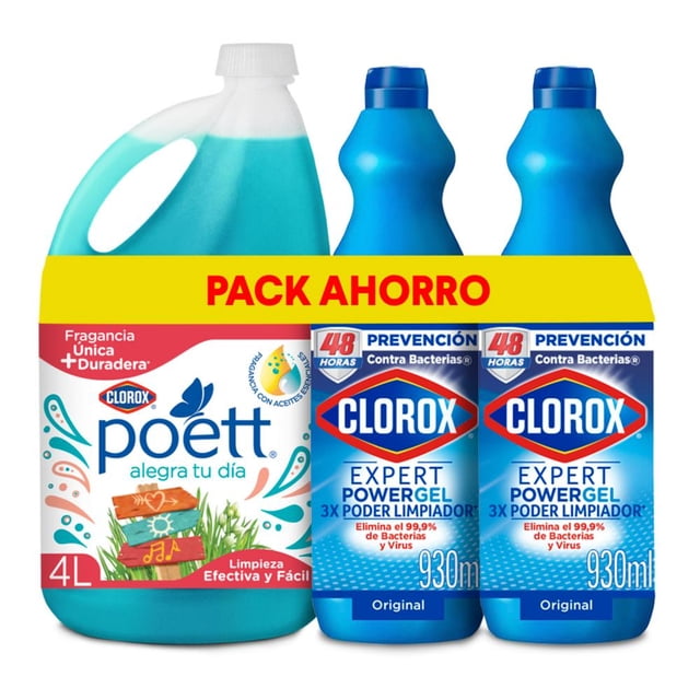 Pack Poett Limpieza Alegra tu Día 4L Clorox Blanqueador Gel 2x930ml