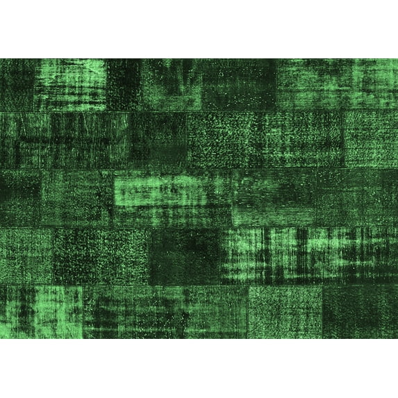 Ahgly Company Indoor Rectangle Patchwork Emerald Green Transitional Area Rugs, 7' x 9'
