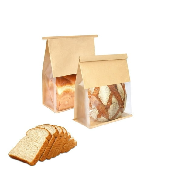 Paper Bread Bags,HXRH Food Packaging Storage Containers with Tin Strip for Cookie,8.7x4.3x11" Portable Bakery Kraft Bags for Bread,Cookies,8.7x4.3x11"