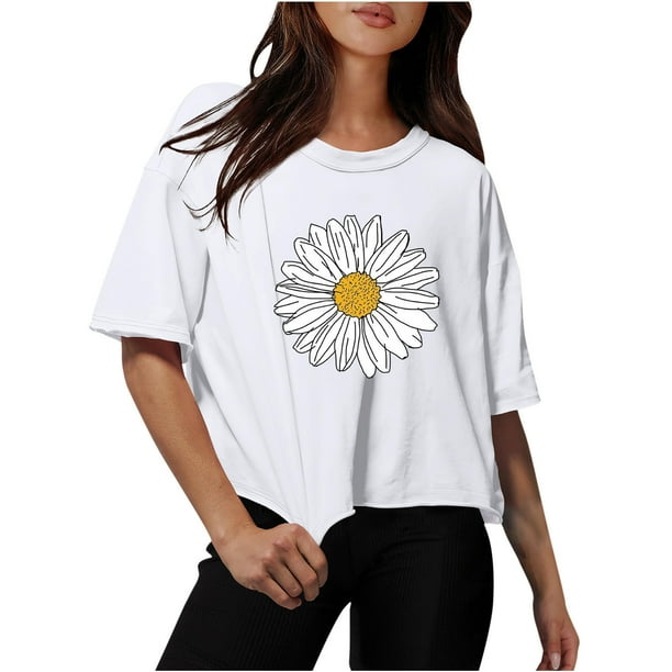 Camisetas Sobredimensionadas para Mujeres Gota Hombro Cuello Redondo Cultivo Top de Entrenamiento, Blusa de Verano Casual para Diario Y Fitness
