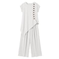 thumbnail image 4 of Mifsaly Vacation Two Piece Sets for Women Casual Asymmetric Hem Tops Short Sleeve and Wide Leg Pants with Pockets Lightweight Summer Lounge Matching Outfits White,XL, 4 of 6