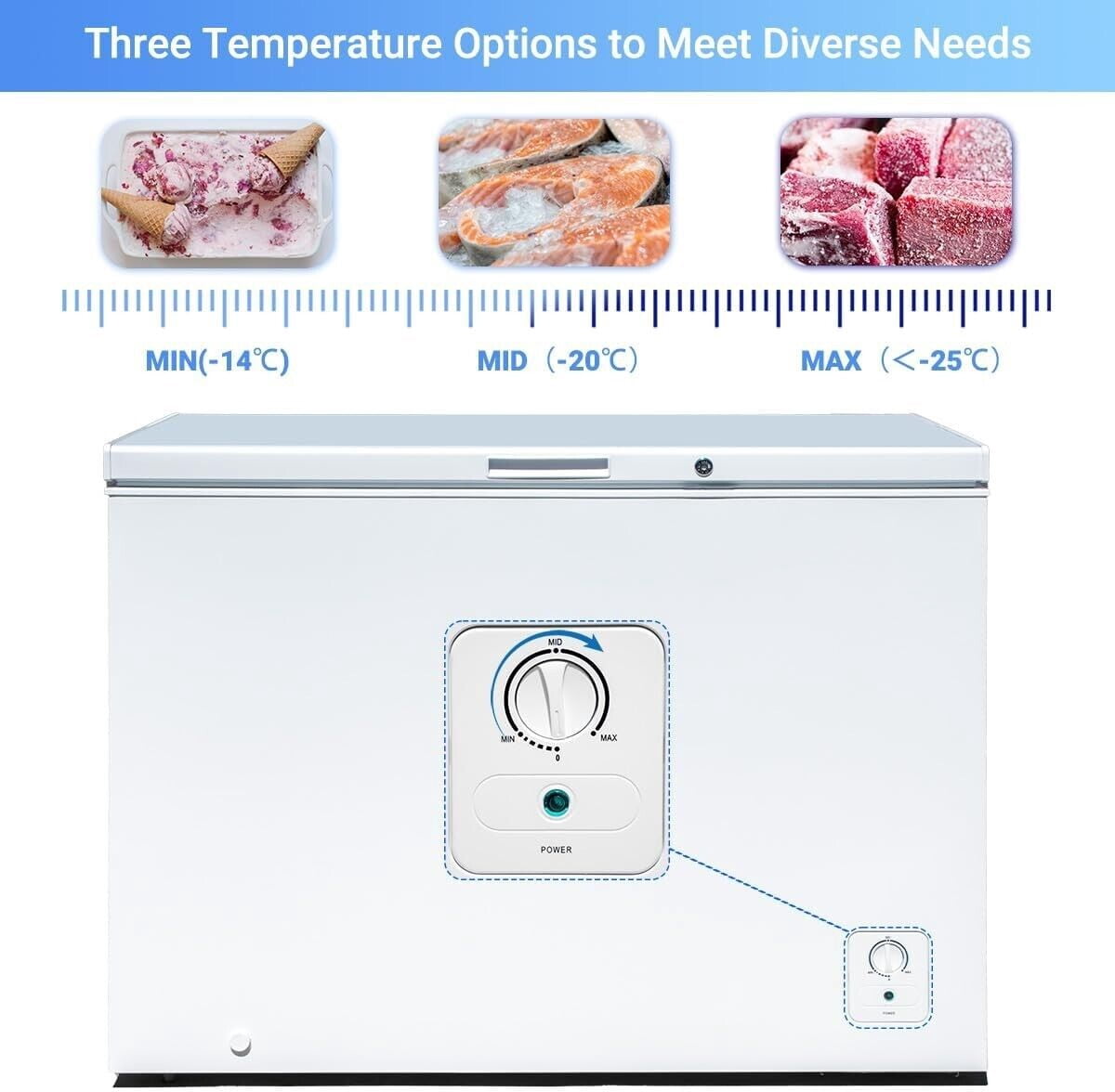 Smad Chest Freezer 10.5 Cu ft Large Deep Freezer Adjustable Thermostat Low Noise