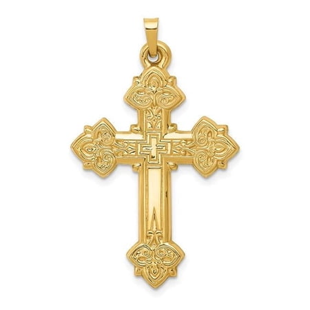 14k Hollow Fleur de Lis Cross Pendant XR217