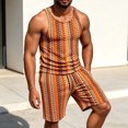 thumbnail image 6 of QSAWXQZ Men's Vintage Jacquard 2PC Outfits Set Lapel V Neck Short Sleeves Shirt Elastic Waist Shorts with Pockets Athletic Outfit for Summer XL, 6 of 9