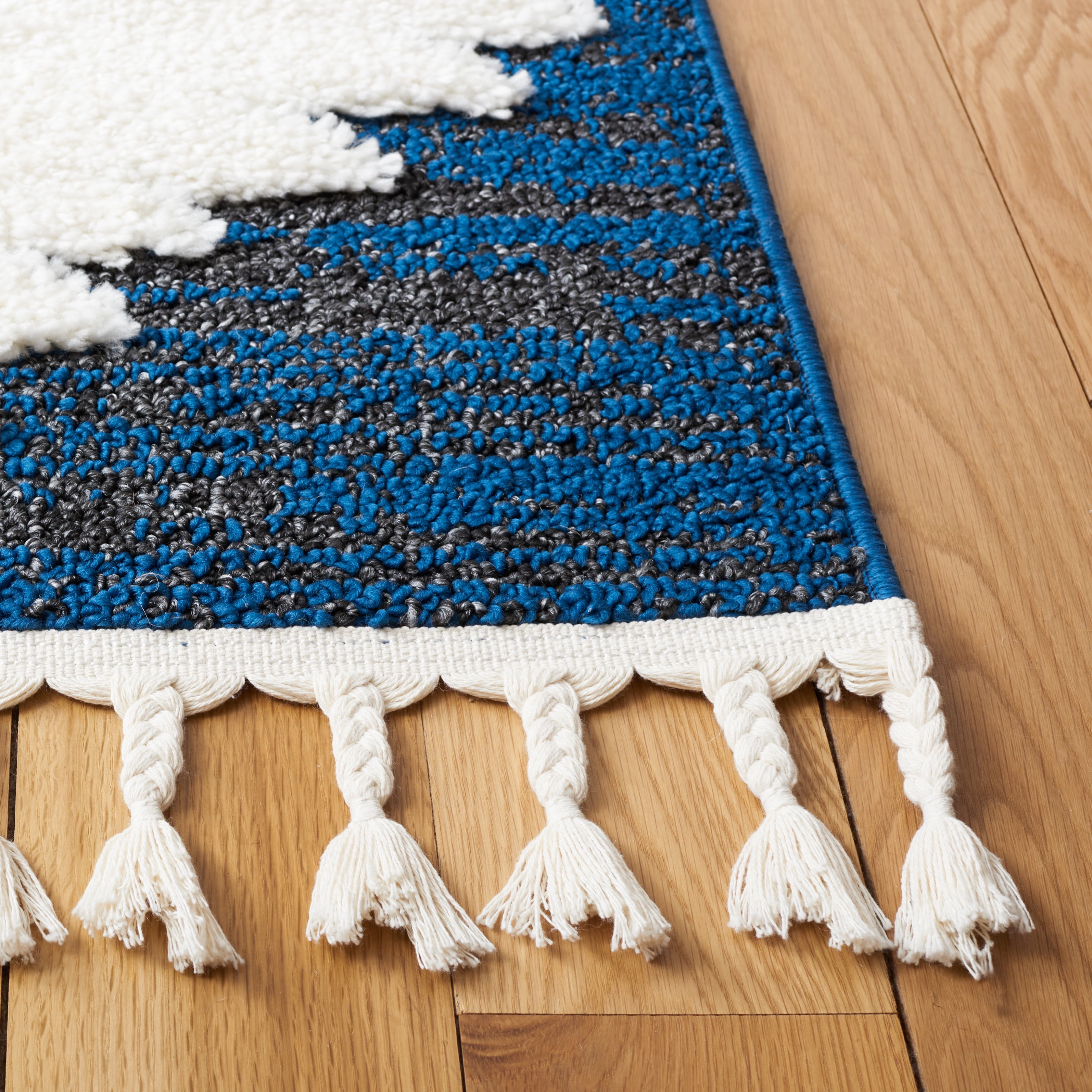 SAFAVIEH Moroccan Tassel Desmond Southwestern Shag Area Rug, Navy/Ivory, 10' x 14'