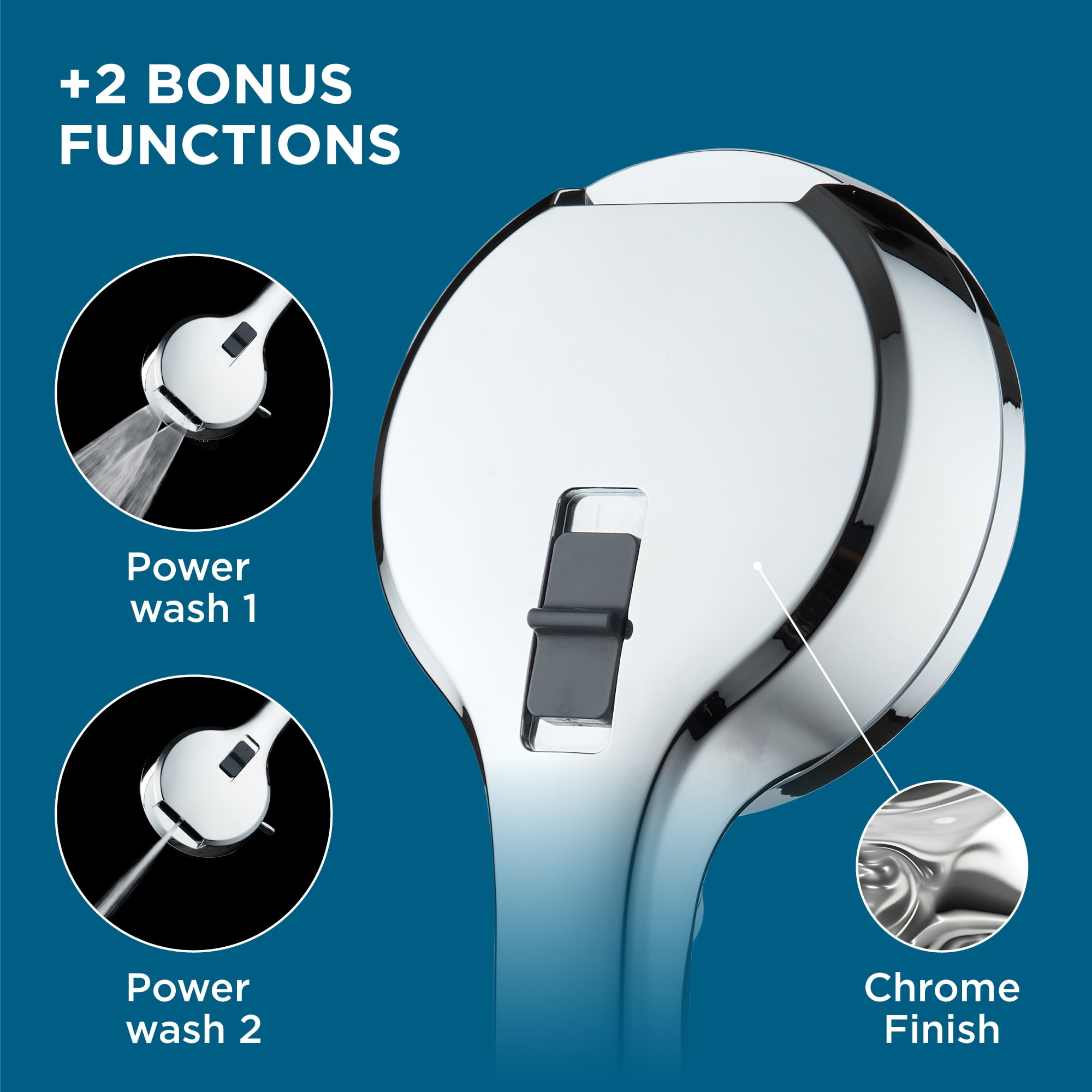 BLACK+DECKER High Pressure Handheld Shower Head with 9 Spray Settings and Stainless Steel Hose, Chrome