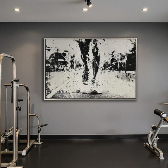 Black And White Runner Poster: Abstract Sports Wall Art, Stretched Canvas Size 16x24