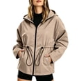 thumbnail image 2 of Husipze Women Waterproof Lightweight Windbreaker Rain Jacket Active Outdoor Hooded Raincoat Full Zip Loose Fit Casual Jackets Khaki XXL, 2 of 9