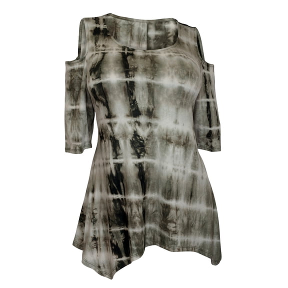 eVogues Plus size Tie Dye Cold Shoulder Top Olive