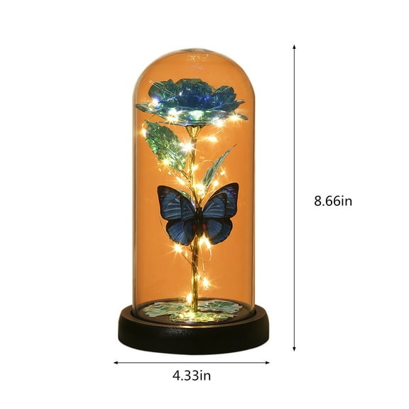 LED Artificial Rose with Acrylic Dome Light Up Flower Romantic Gift Valentine's Day Present for Women Her Birthday Anniversary Home Decor Table Lamp