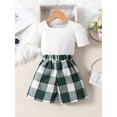 thumbnail image 3 of Honganda Girls Summer Set, Short Sleeve Ribbed Tops + Plaid Skirt Shorts Toddler 2 Piece Outfits, 3 of 9