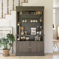 thumbnail image 4 of BeesClover Coffee Bar Cabinet with LED Lights 72" Tall Buffet Cabinet with Storage Farmhouse Kitchen Sideboard Tall Coffee Hutch with Microwave Stand/Wine Rack/Glass Shelf Dining Roo, 4 of 8
