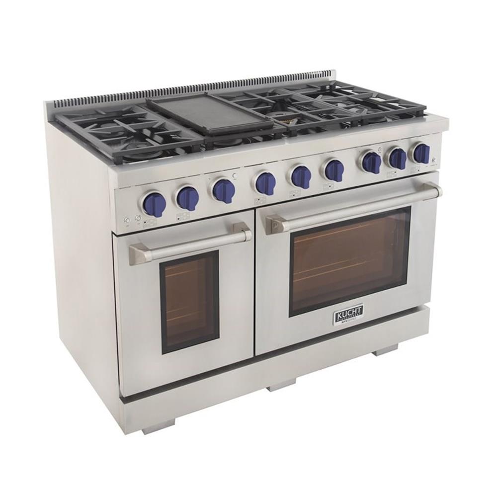 Pemberly Row 48" Stainless Steel Propane Gas Range in Blue/Silver