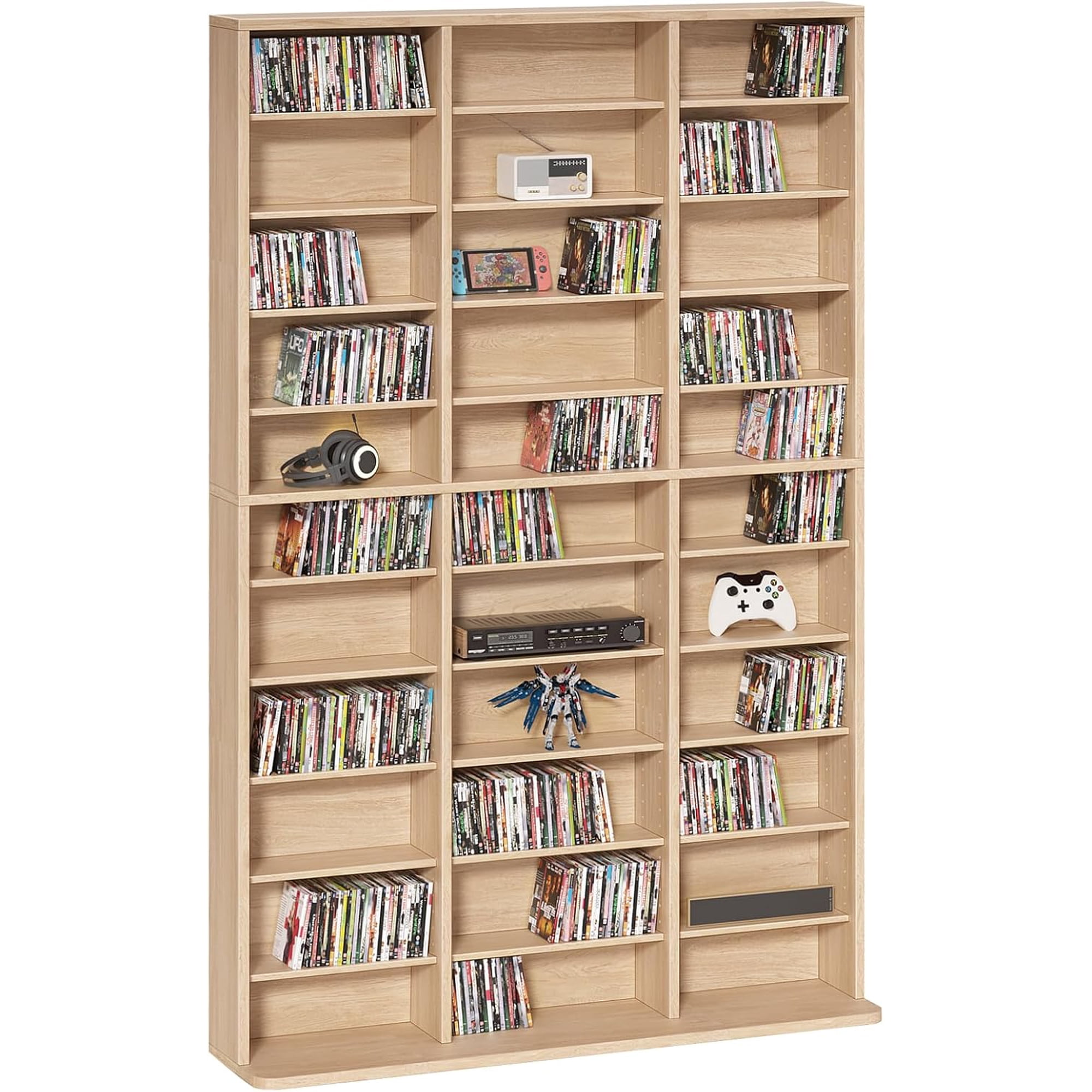 11 Tier Tall Display Cabinet  Natural Media Storage Cabinet | Adjustable Shelves  Free Standing DVD Organizer Shelf  Floor Multimedia Storage Manga Bookshelf for Living Room & Home Office