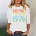 thumbnail image 2 of Women's Casual Tees Crew Neck 3/4 Length Sleeve 1976 Graphic Print Pullover Tops Vintage Birthday T Shirts (XXL, White), 2 of 4