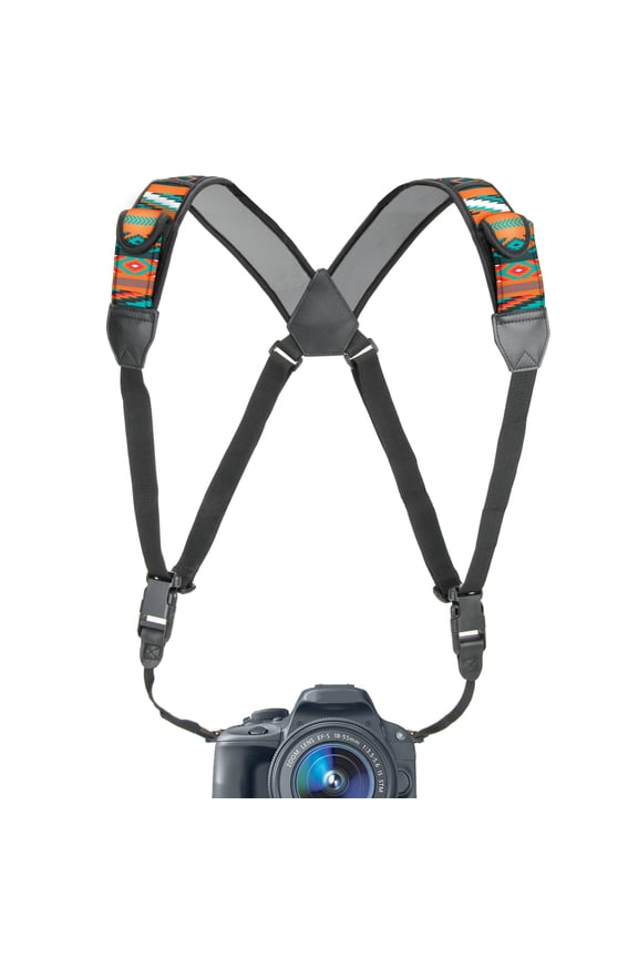 Camera Strap Chest Harness with Southwest Neoprene and Accessory Pockets by USA GEAR - Works with Canon , Nikon , Fujifilm , Sony , Panasonic and More DSLR , Point & Shoot , Mirrorless Cameras