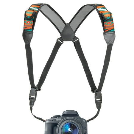 Camera Strap Chest Harness with Southwest Neoprene and Accessory Pockets by USA GEAR - Works with Canon , Nikon , Fujifilm , Sony , Panasonic and More DSLR , Point & Shoot , Mirrorless