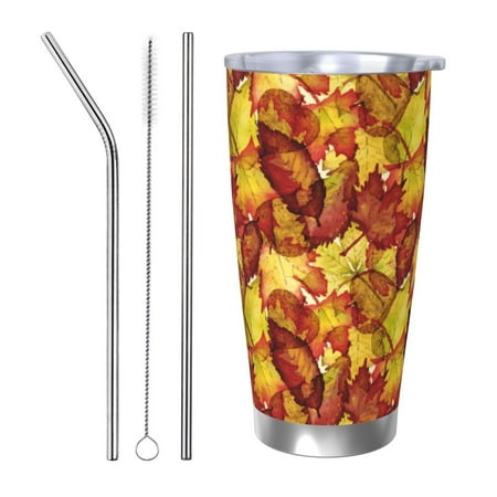 

Gukieu Autumn Mosaic Maple Leaves Print 20OZ Car Cup Vacuum Stainless Steel Leak-proof Thermos Cup Unisex Suitable for Home Outdoor and Sports-Straw Three-piece Set