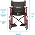 thumbnail image 2 of RED LIGHTWEIGHT TRANSPORT CHAIR WITH 12" REAR WHEELS, HAND BREAKS, REMOVEABLE ARMS - 19" SEAT WIDTH, 2 of 4