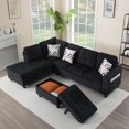 thumbnail image 4 of BSHTI 94.49" L-Shaped Modular Sectional Sofa with Storage Ottoman & Cup Holders – Corduroy Upholstery, Tufted Seat, Nail-Head Trim, Solid Wood & Iron Frame, 5 Colors, 4 of 12