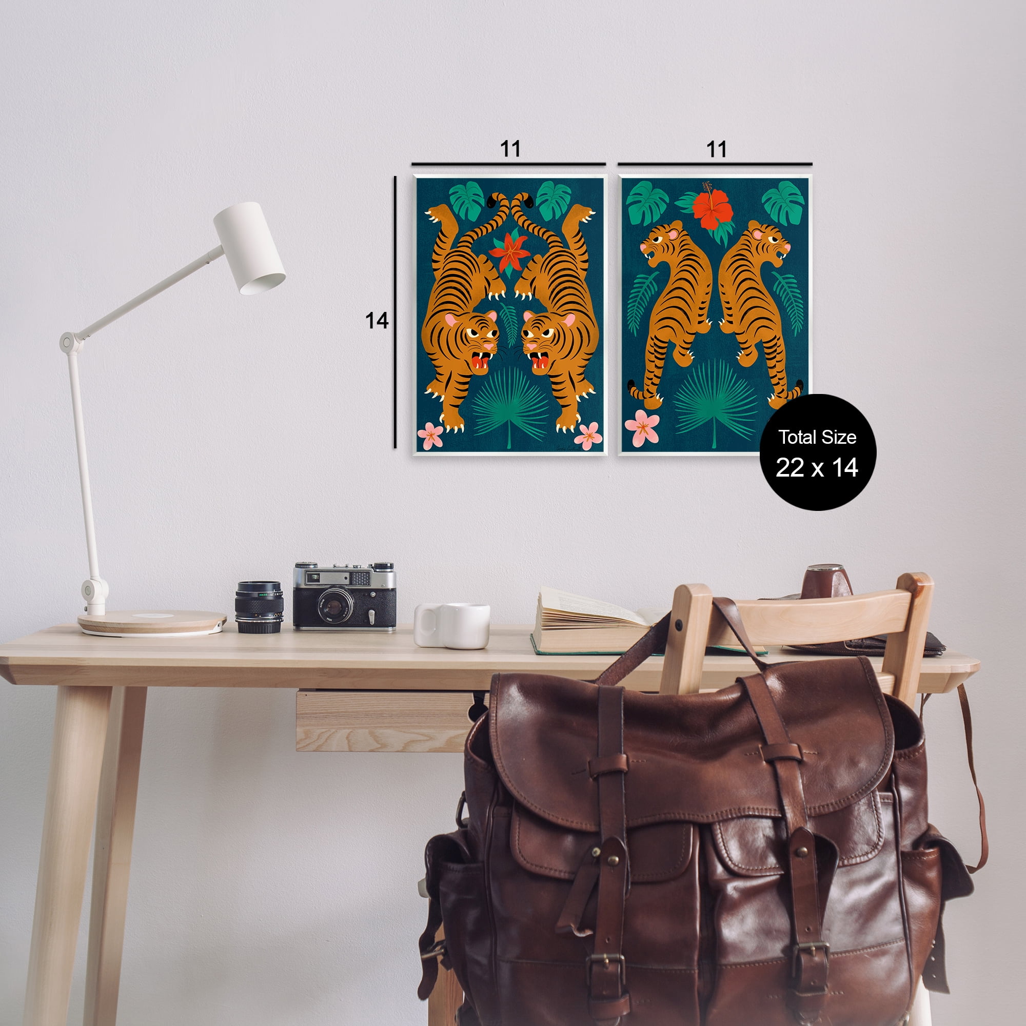 Stupell Industries Twin Jungle Tigers Animals Painting Unframed Art Print Wall Art, 11 x 14, Set of 2