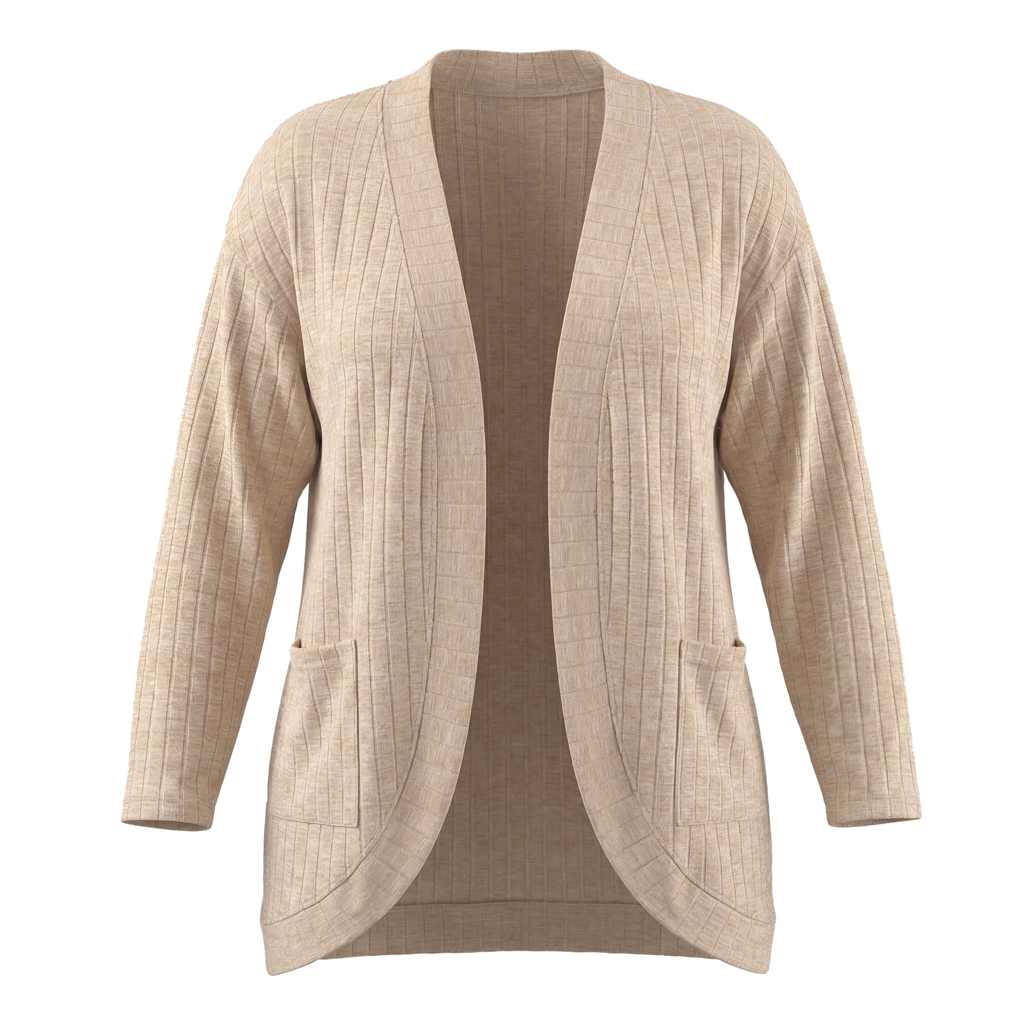 DARING DIVA Women's Plus Open Front Long Sleeve Ribbed Cardigan 4X Beige