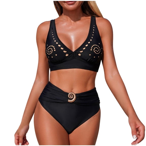 cocolona Womens Bikini Sets Fashion Solid Color V Neck Two Piece Bathing Suits Vacation Beach Sports Swimwear