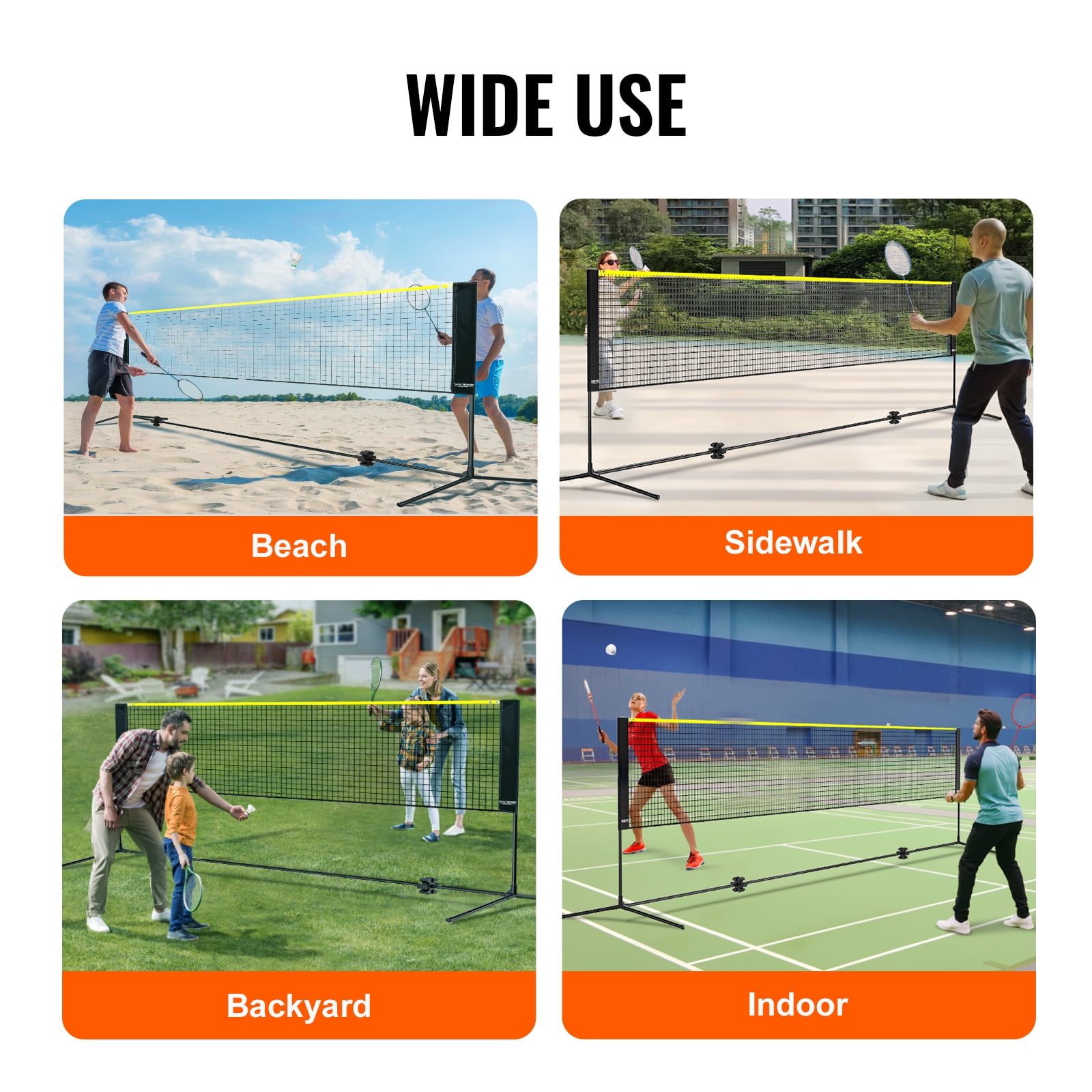 VEVOR Badminton Net, Height Adjustable Badminton Net, 17ft Wide Foldable Badminton Net, Portable Easy Setup Badminto Net Set with Poles, Stand and Carry Bag, for Kids Backyard Game Indoor Outdoor Use
