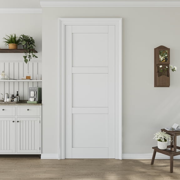 36" x 80" Primed Slab Door 3-Paneled Solid Core Wood Standard Door Without Hardware Kit