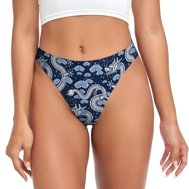 Balery Dragons Tangas de Algodón para Mujer con Estampado – Ropa Interior Sexy, Transpirable, G-string-Medium