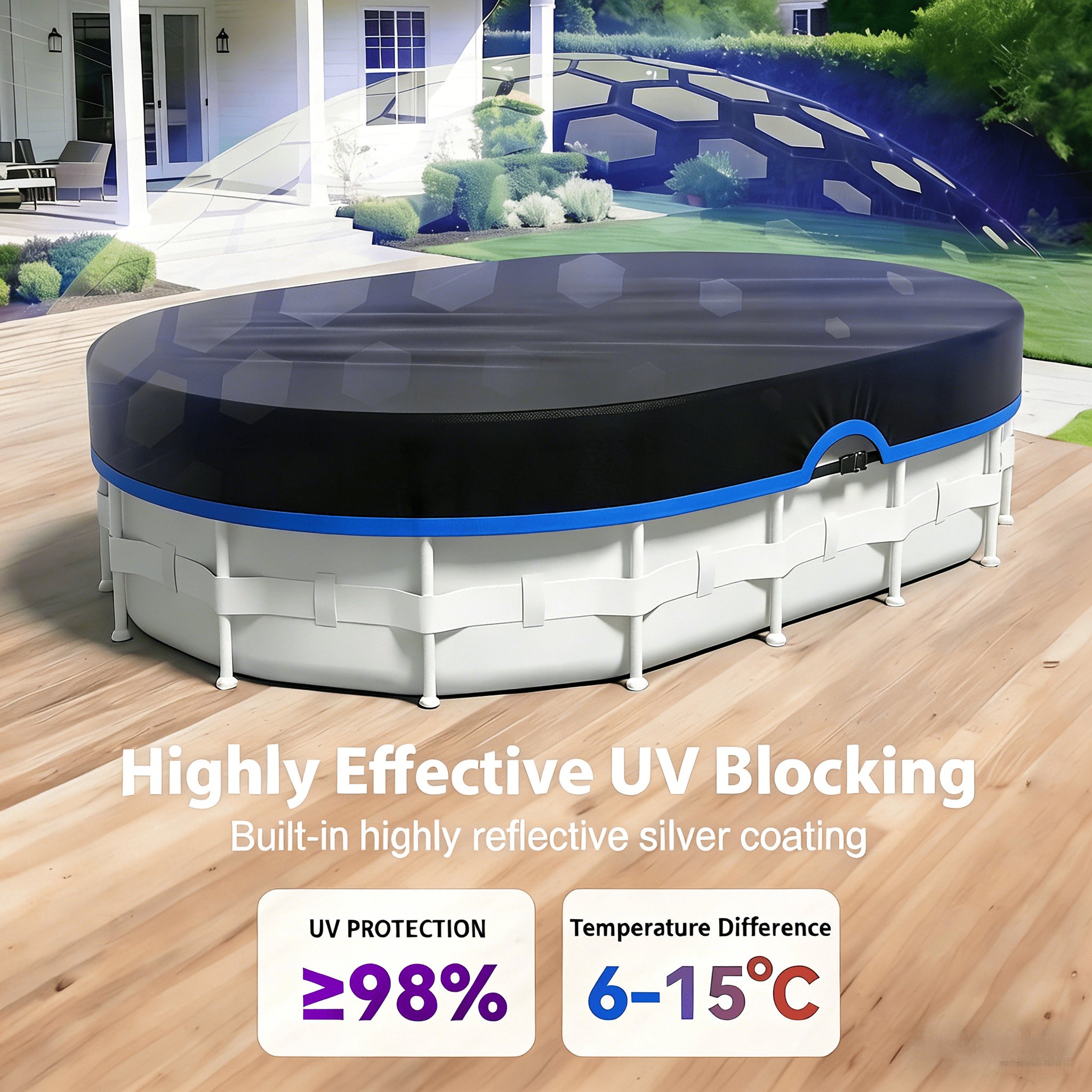 Seralis 7x13ft Oval Above Ground Pool Cover Waterproof Dustproof with Winch and Cable Blue